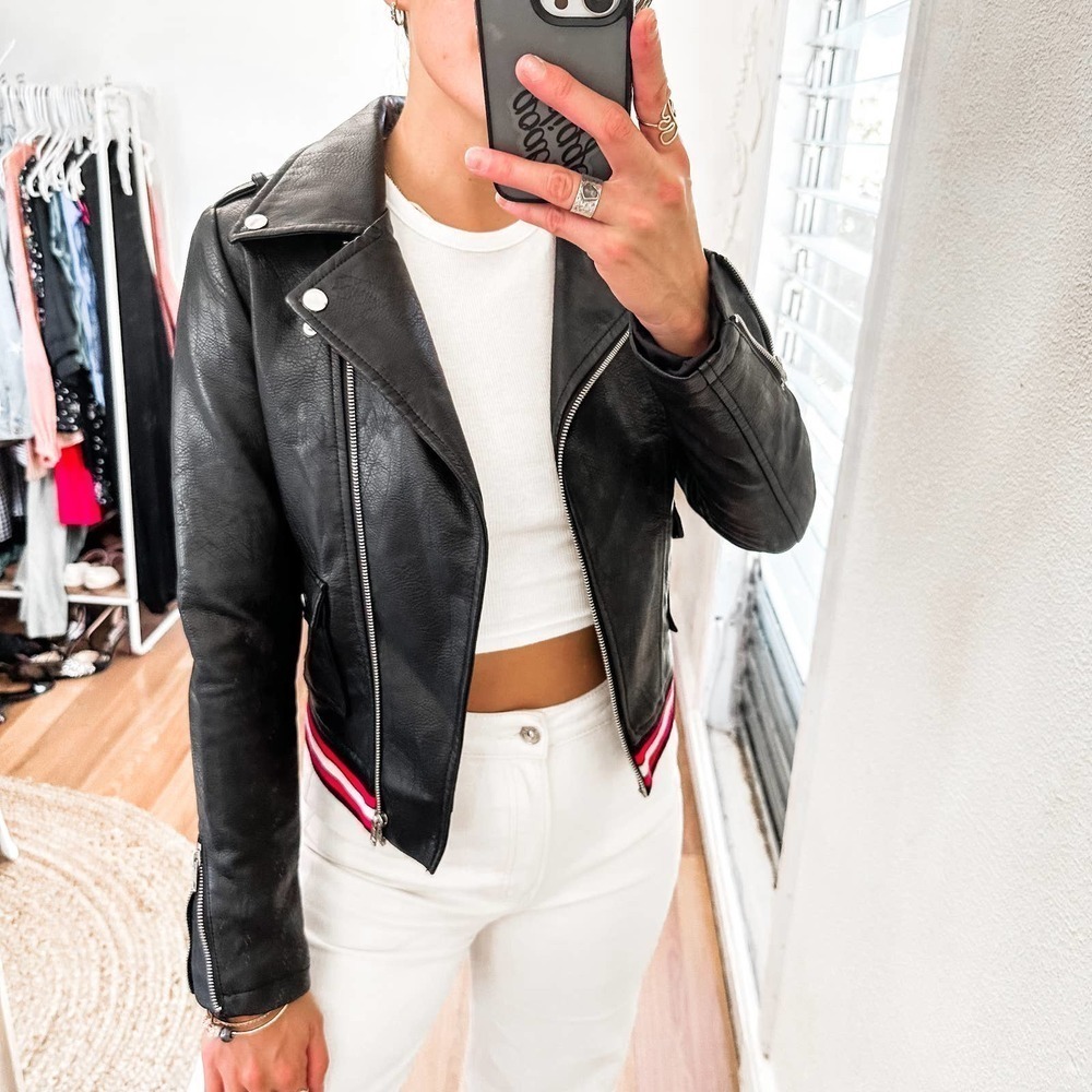 Romeo & Juliet Vegan Leather Moto Jacket Black Size Small - Picture 2 of 13